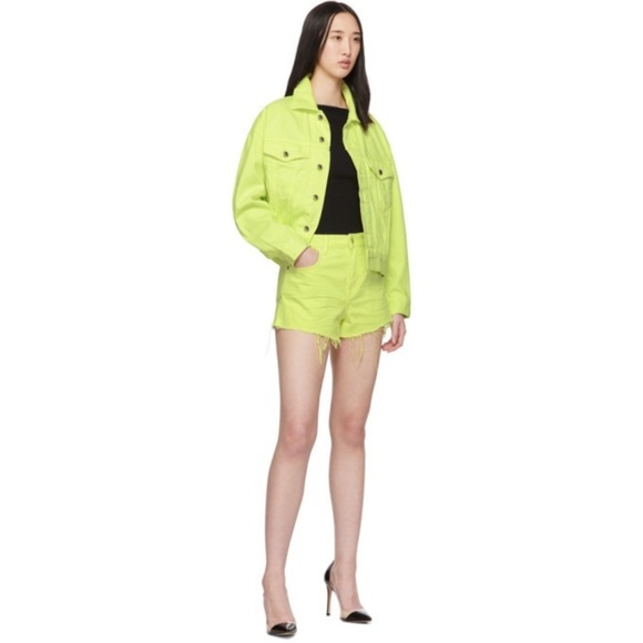 NEW Alexander Wang Bite Short Denim Highlighter Yellow 26 - Picture 2 of 9